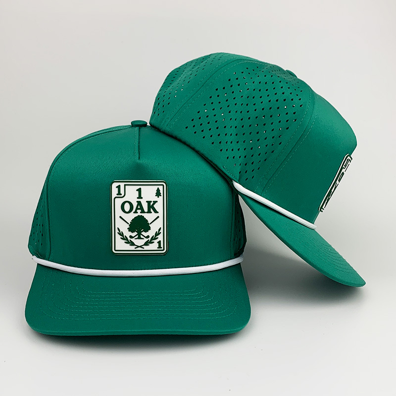 Club Company Customized Sports Waterproof 5 Panel Baseball Cap Hydro Breathable Rope Golf Hats With Rubber/PVC Logo Gorras