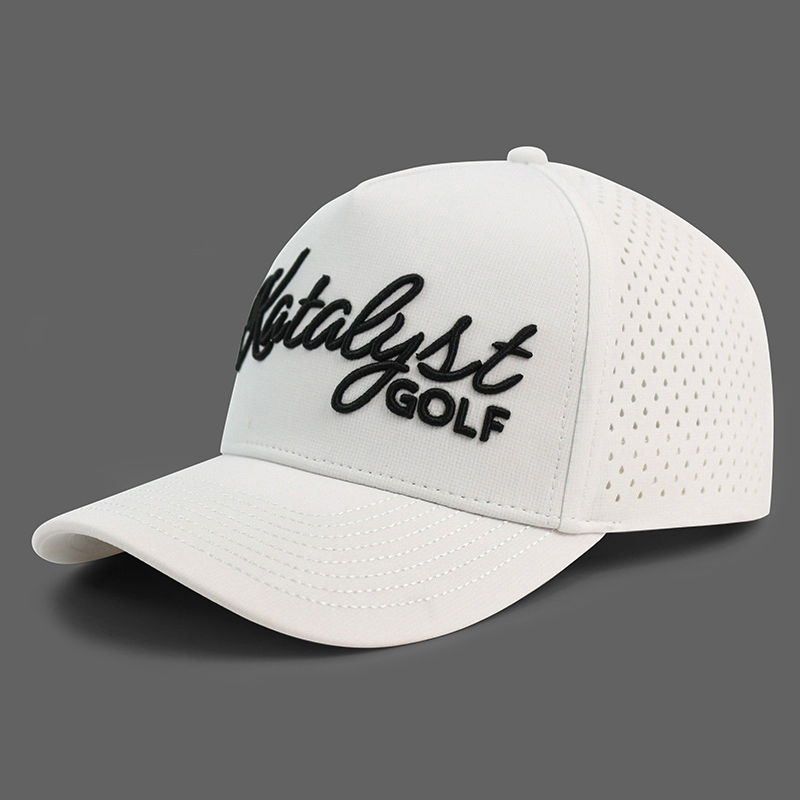 HS41 5 Panel White Black Waterproof Hat Men Baseball Caps For Man Women Laser Cut Golf Hat 3D Embroidery Logo Caps
