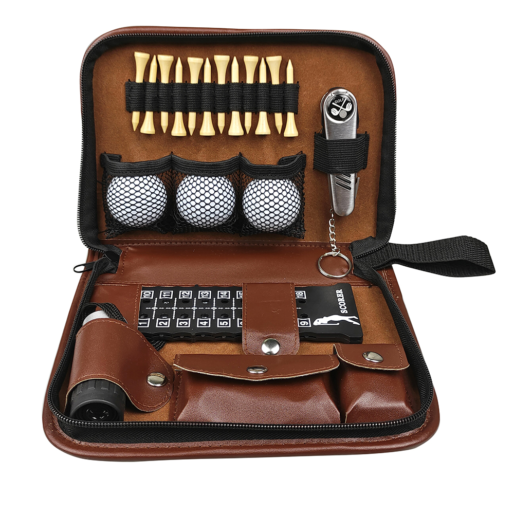 Portable Multifunction PVC Golf Accessories Pouch Set Tool Carrying Bag Light Brown Custom Logo Golf Gifts for Men and Women