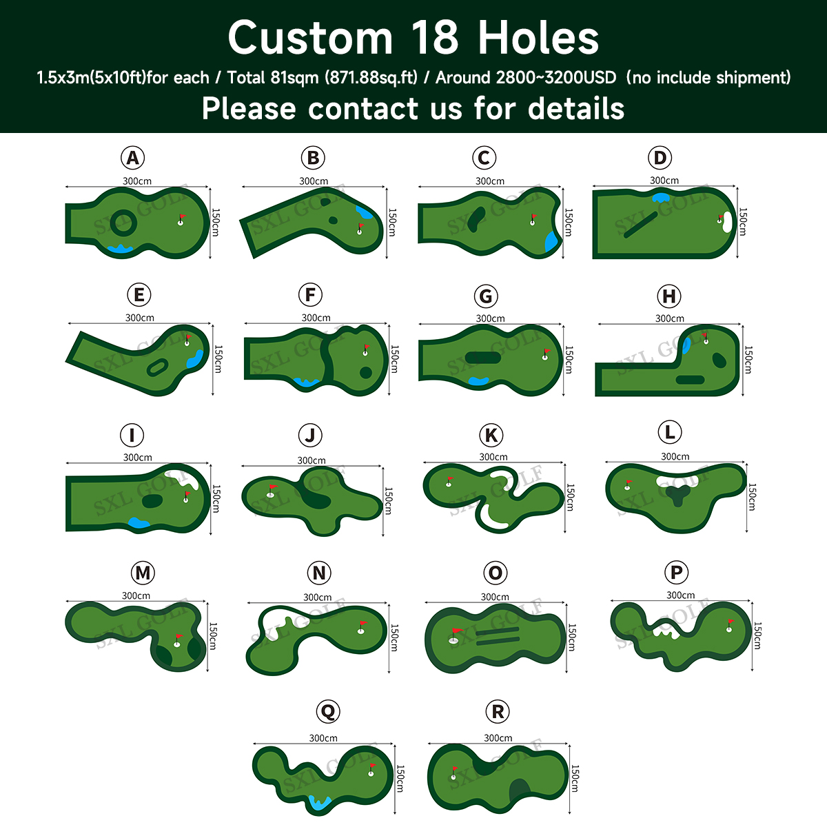 SXL Manufacturer Wholesale Indoor Outdoor Putting Green Portable Golf Green Simulator Golf Equipment Mini Golf Course