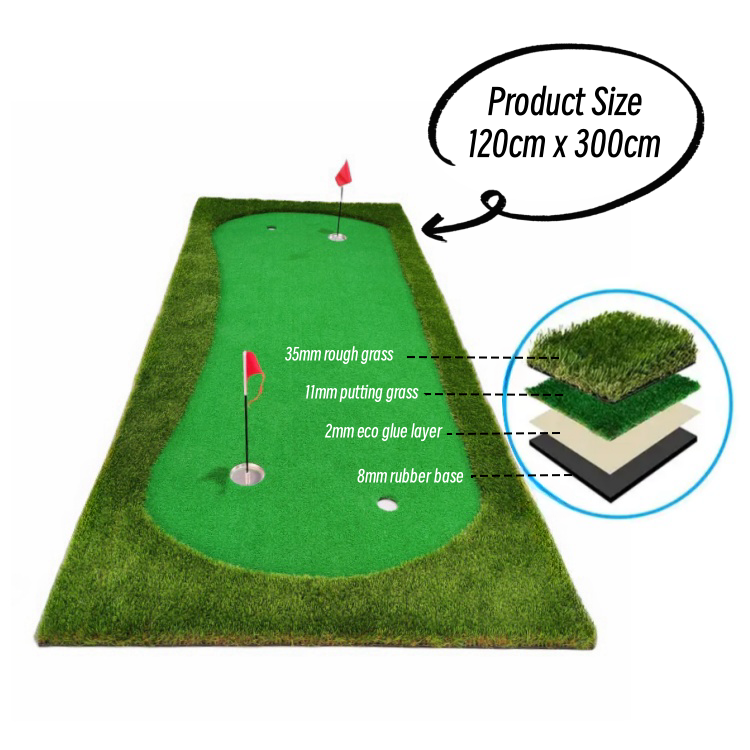 3.3x 10 Feet Golf Course Equipment Training Advanced Thickening Golf Putting Green, Green Long Challenge Putter Indoor &amp; Outdoor