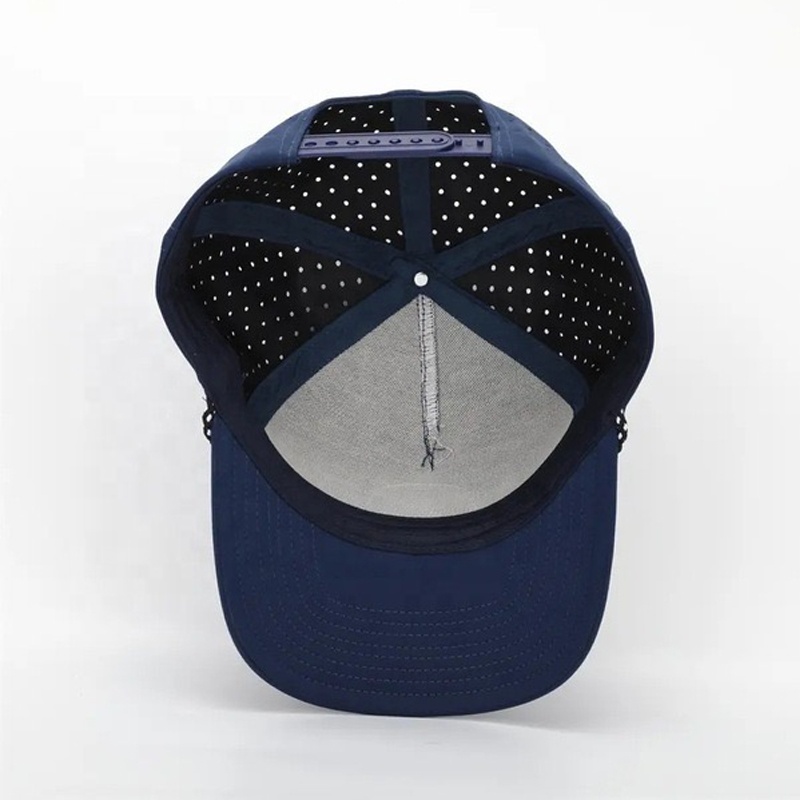 Wholesale Custom 5 Panel Rubber Pvc Logo Rope Baseball Cap Waterproof Laser Cut Hole Perforated Custom Baseball Caps