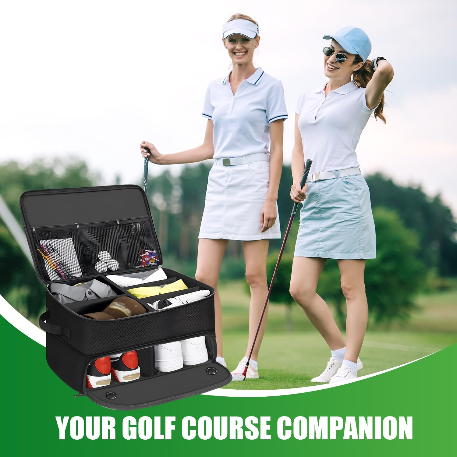 Waterproof 600D Oxford Golf Trunk Organizer with Divided Compartments for Golf Course and Travel Use