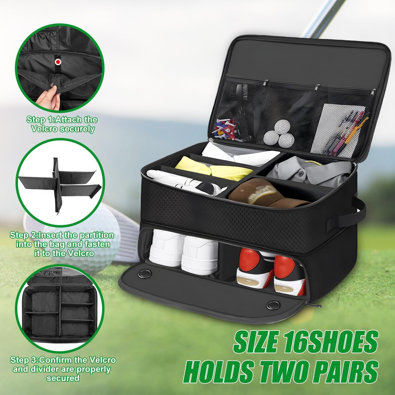 Waterproof 600D Oxford Golf Trunk Organizer with Divided Compartments for Golf Course and Travel Use