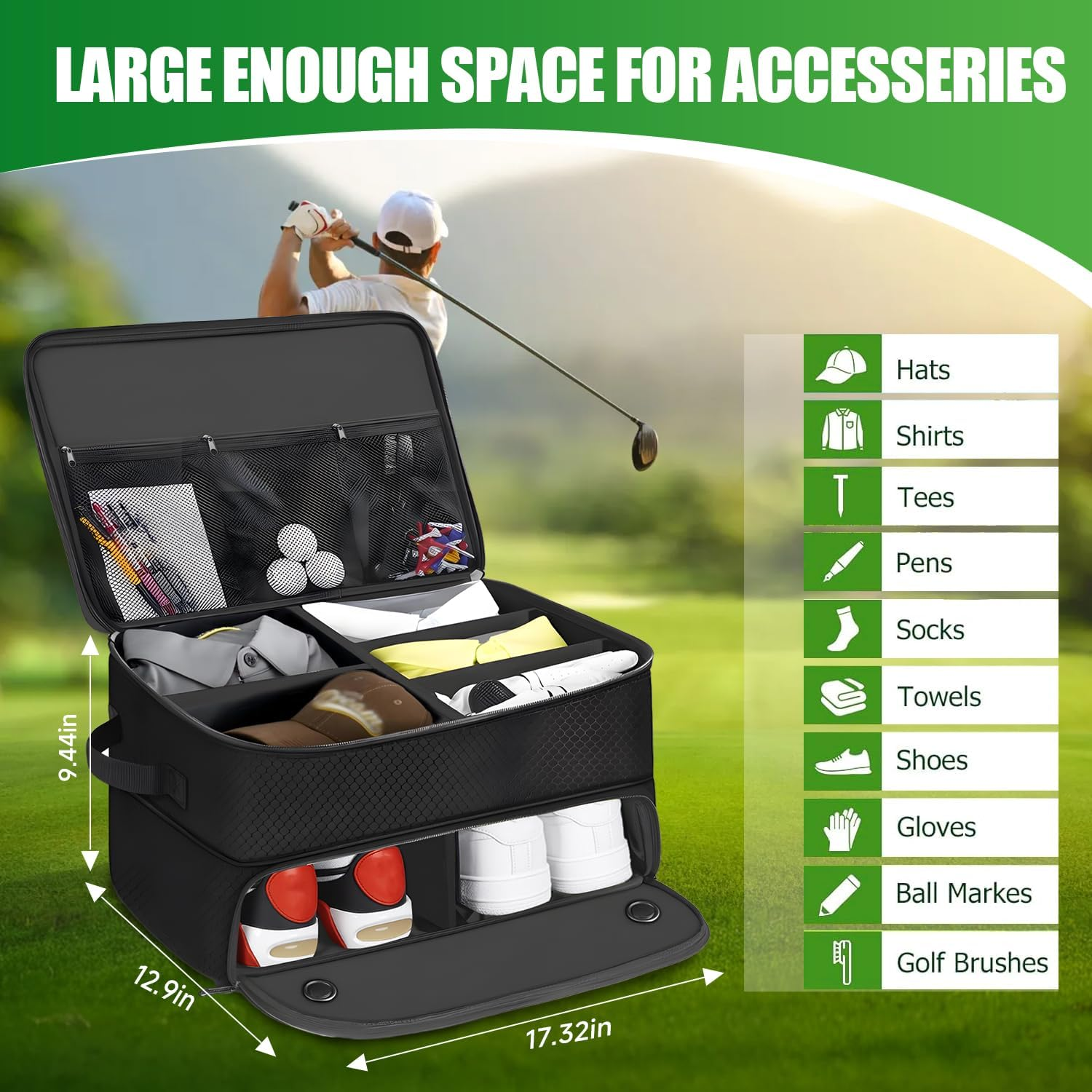 Waterproof 600D Oxford Golf Trunk Organizer with Divided Compartments for Golf Course and Travel Use