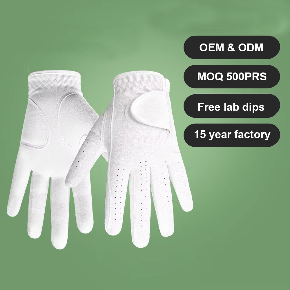Wholesale Custom DDP Made Golf Gloves Summer Sports Gloves Men Left Leather PU Solid White Softness Golf Gloves