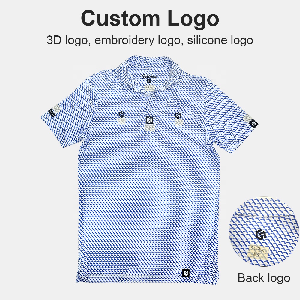 Golf Clothing Manufacturer Custom Pattern Polyester Spandex 4 Way Stretch Quick Dry Fitted High Quality Mens Golf Polos Shirts