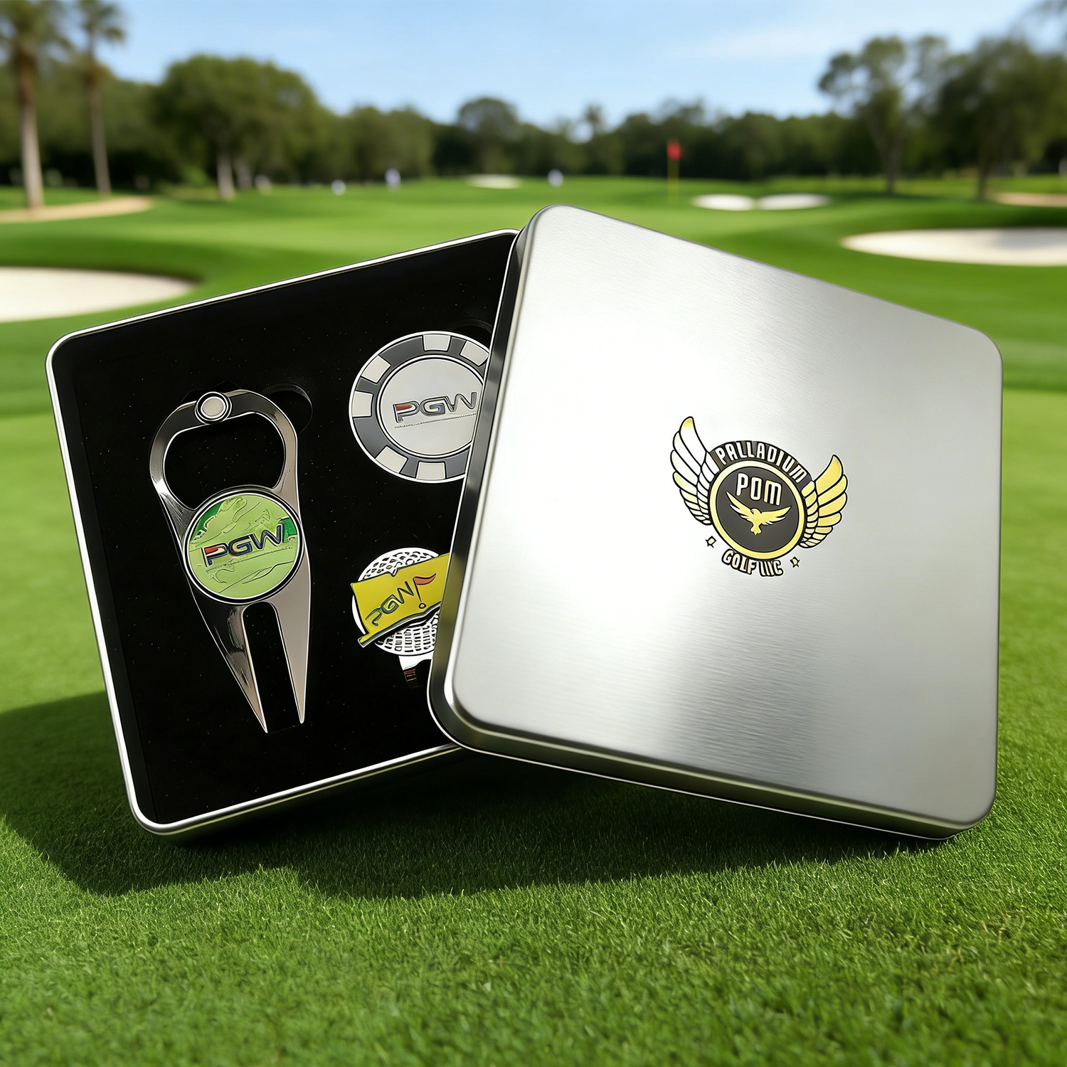 Tournament Souvenir Golf Gift Set Custom Magnetic Ball Marker High Quality Golf Pitchfork Best Price Poker Chip Set