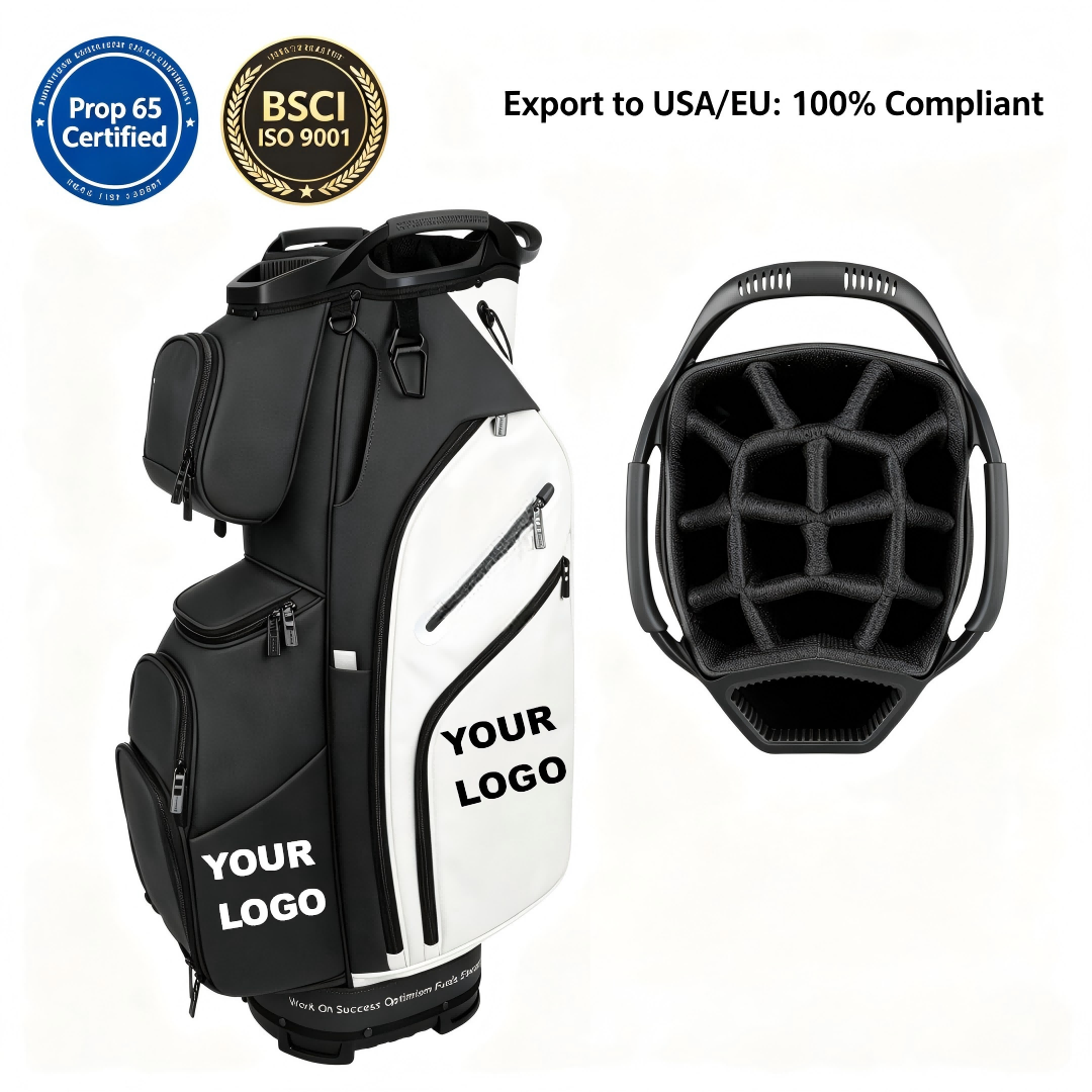 Wholesale PU Leather Lightweight Golf Cart Bag Multiple 10 Pockets 14-Way Dividers Adjustable Strap Golf Club Bag