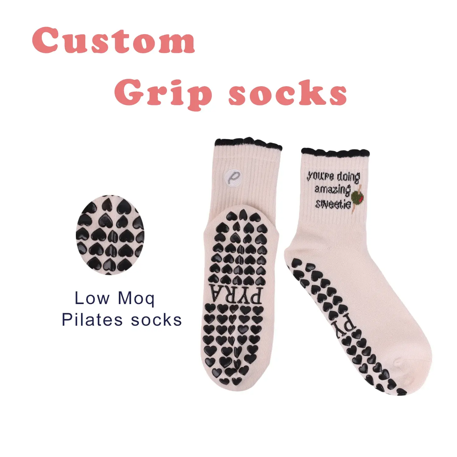 Wholesale CMAX Wholesale Custom Ruffle Cuff Cotton Grip Crew Socks Embroidery logo High Quality Hot Selling Cute Palites Socks Supplier, Suppliers