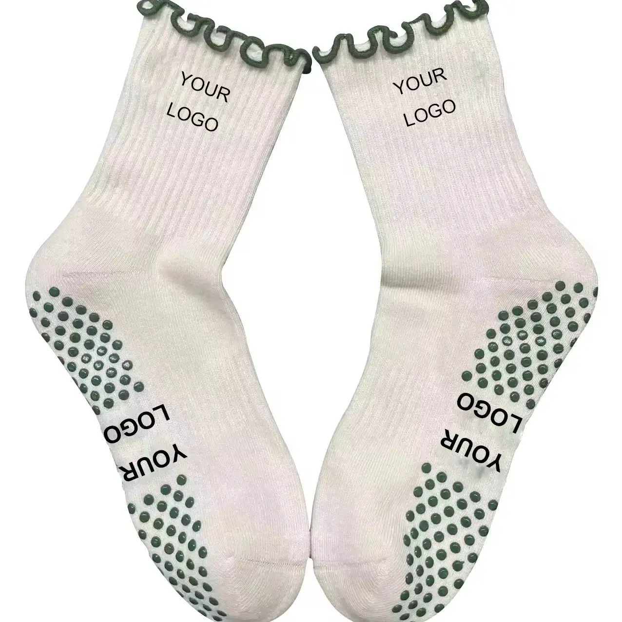 Wholesale Custom Ruffle Cuff Cotton Grip Crew Socks