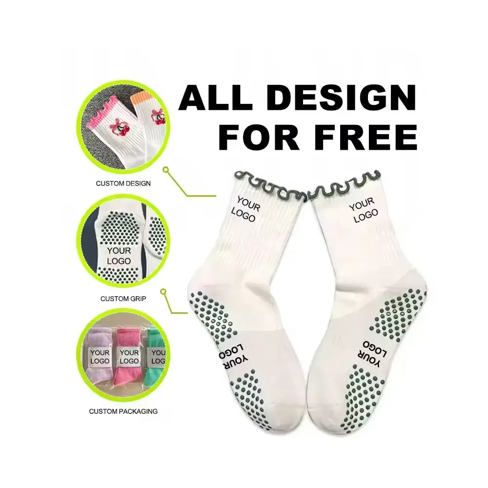 Wholesale CMAX Wholesale Custom Ruffle Cuff Cotton Grip Crew Socks Embroidery logo High Quality Hot Selling Cute Palites Socks Supplier, Suppliers