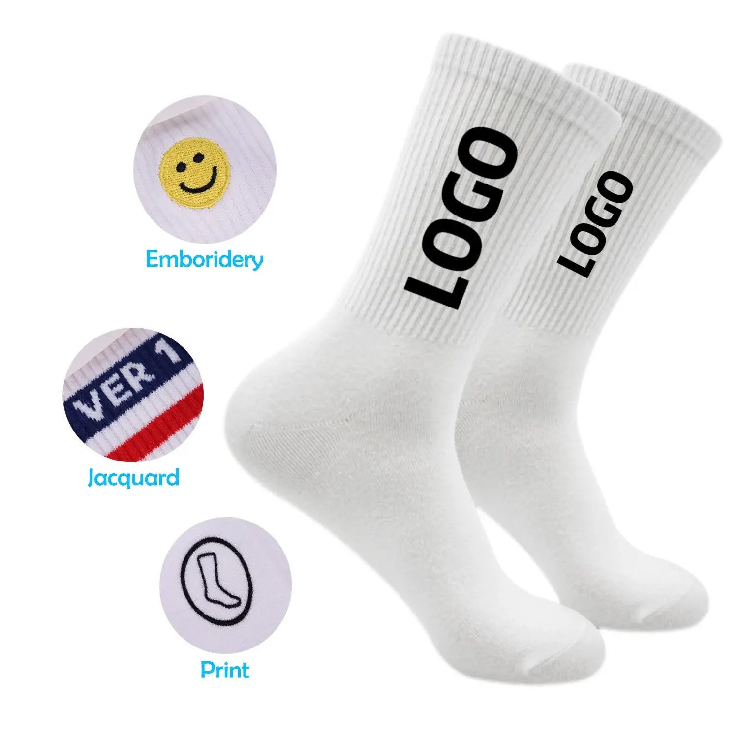 Wholesale Men's Summer Outdoor Fitness Running Sport Socks White Football Soccer Terry Towel with Ankle Grip Knitted Bottom Logo