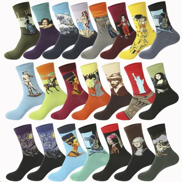 Wholesale Artistic Van Gogh Oil Painting Wheat Field Starry Night Anti-Slip Breathable Knitted Crew Socks for Women Winter Manufacturers, Suppliers