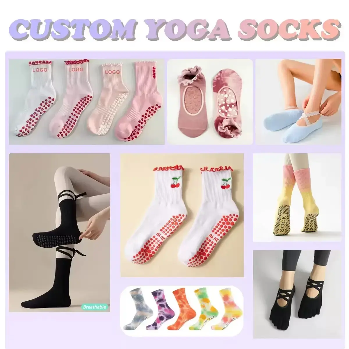 Wholesale CMAX Wholesale Custom Ruffle Cuff Cotton Grip Crew Socks Embroidery logo High Quality Hot Selling Cute Palites Strip Yoga Socks Manufacturers, Supplier