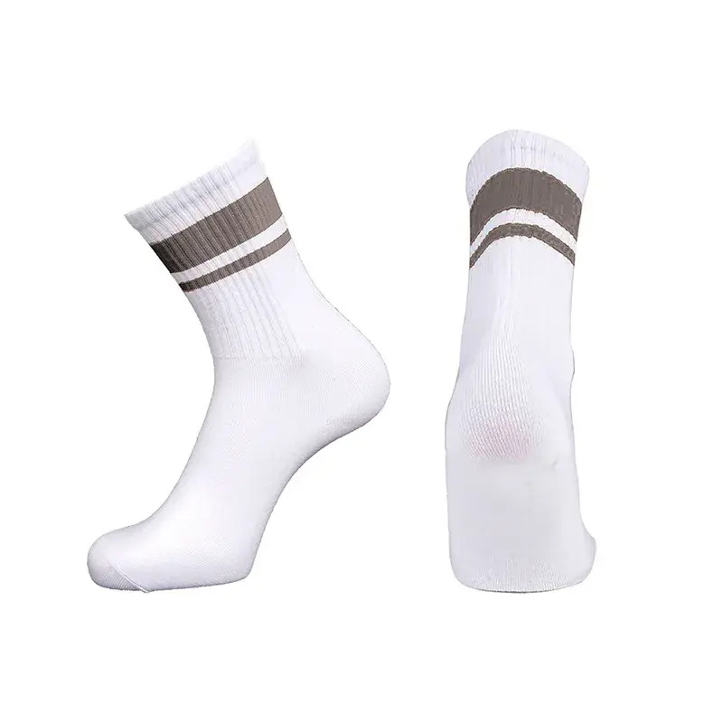 Wholesale Classic Striped Mid-Calf Sports Socks Comfortable Cotton for Men Breathable Sweat-Absorbing for Daily Use Sports