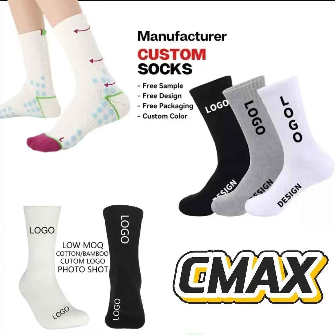 Wholesale CMAX Wholesale High Quality Custom logo Sport Socks Packaging Low MOQ Solid Cushioned Crew OEM Men Women Sport Socks Manufacturers, Factory