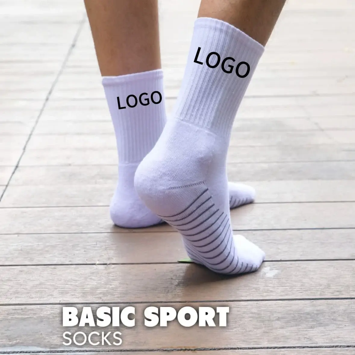 Wholesale Men's Summer Outdoor Fitness Running Sport Socks White Football Soccer Terry Towel with Ankle Grip Knitted Bottom Logo