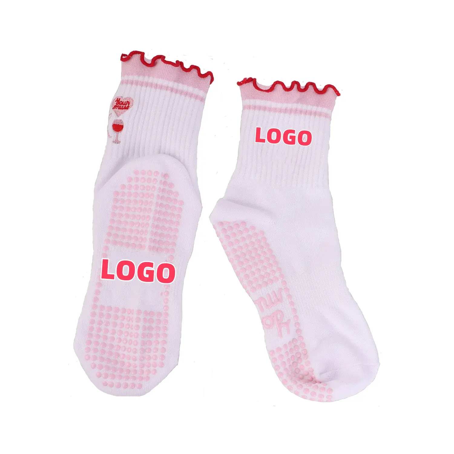 Wholesale CMAX Wholesale Custom Ruffle Cuff Cotton Grip Crew Socks Embroidery logo High Quality Hot Selling Cute Palites Socks Supplier, Suppliers