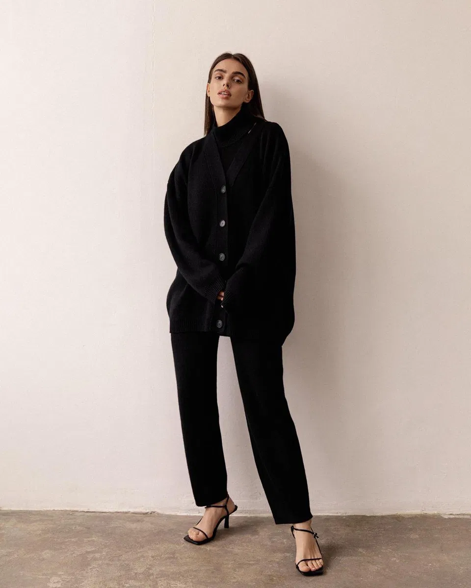 Women Solid Winter Vest Cardigan Pants Three Piece Knit Sets