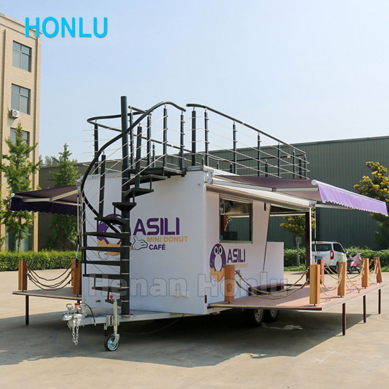 Food Truck Manufacturers Custom Double Decker Trailer Commercial Fast Food Cart with Full Kitchen Equipment