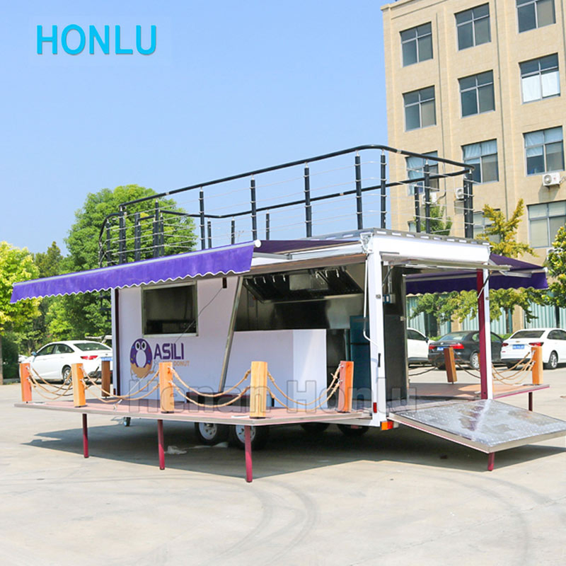 Food Truck Manufacturers Custom Double Decker Trailer Commercial Fast Food Cart with Full Kitchen Equipment