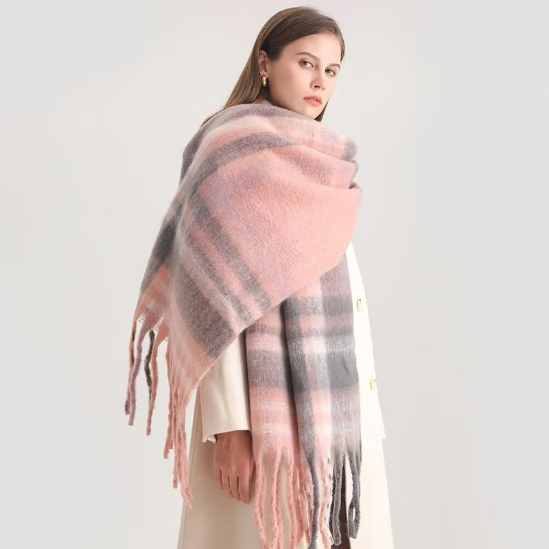 Scarf Shawl Soft Tassel Plaid Large Oversized Warm Winter Polyester Scarves
