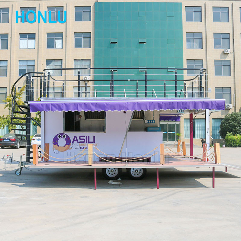 Food Truck Manufacturers Custom Double Decker Trailer Commercial Fast Food Cart with Full Kitchen Equipment