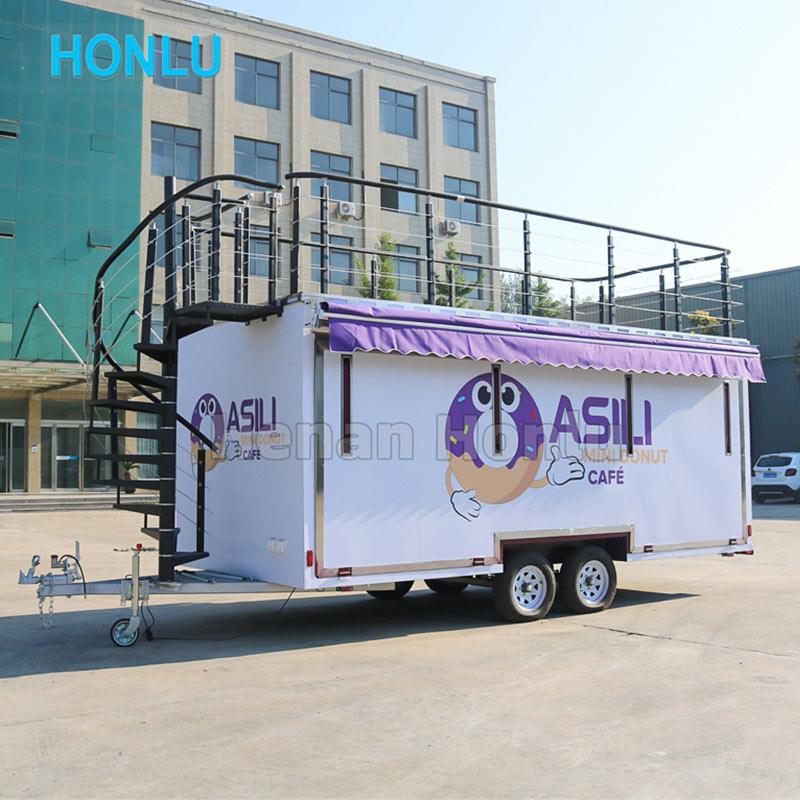 Food Truck Manufacturers Custom Double Decker Trailer Commercial Fast Food Cart with Full Kitchen Equipment