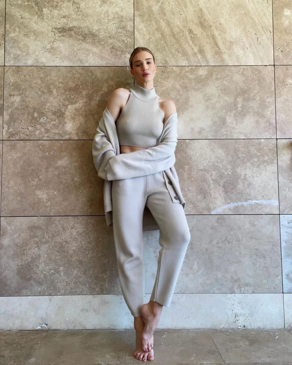 Women Solid Winter Vest Cardigan Pants Three Piece Knit Sets