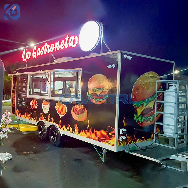 Camp Commercial Street Pizza Food Trailer Mobile Food Truck with Full Kitchen Chicken Grill Food Cart for Sale in China