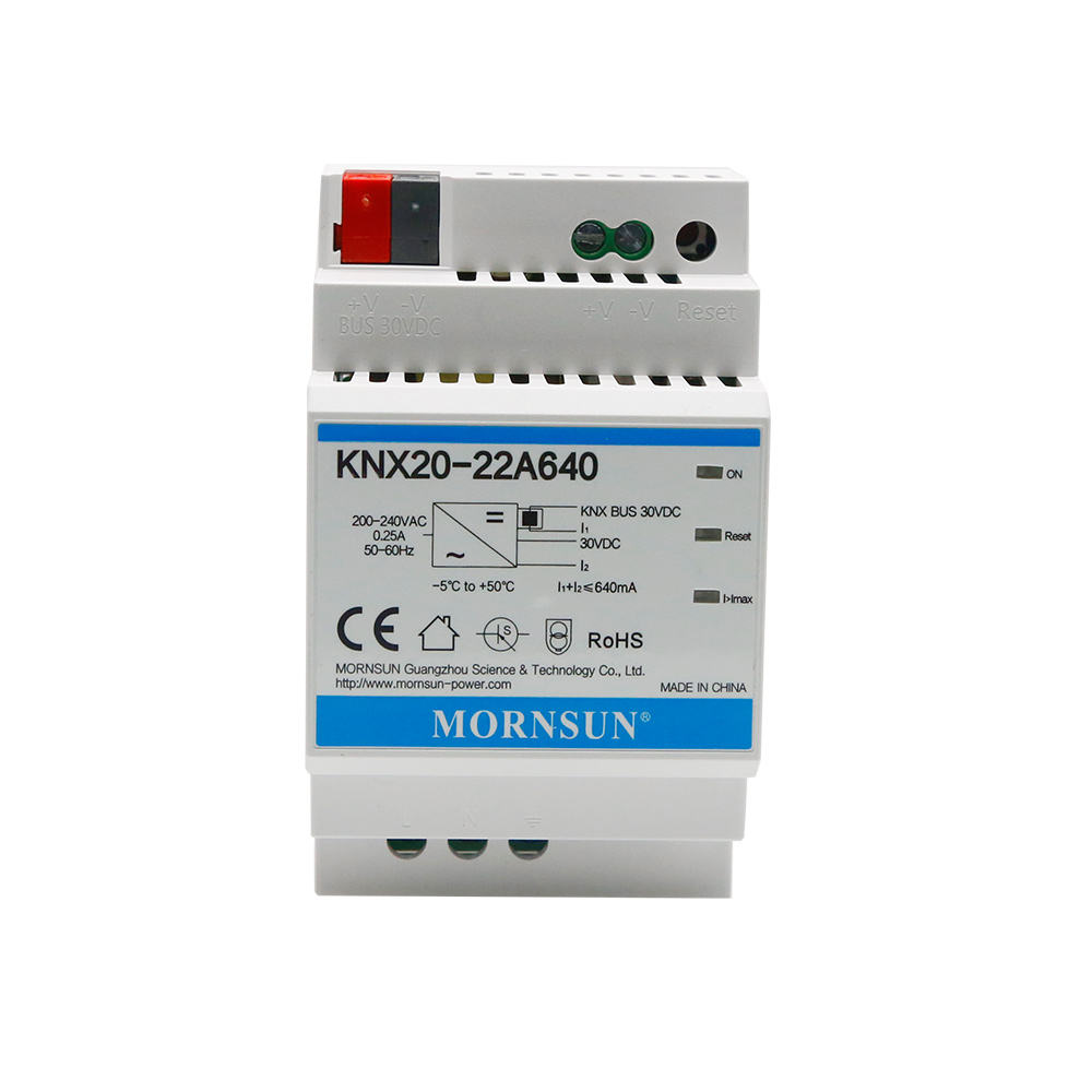 Mornsun KNX20-22A640 20W 30V Single KNX Supply Choke Auxiliary for Smart Building DIN Rail Mount Overvoltage/Overcurrent