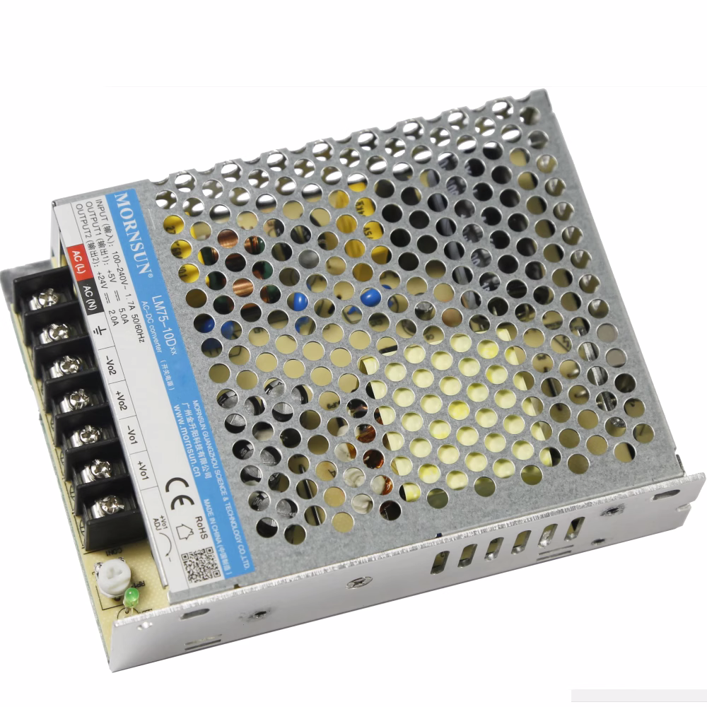 Mornsun LM75-10Dxx 75W Dual Isolated AC/DC Power Supply 90-264VAC/120-373VDC Input EN55032 Class B 82-84% Efficiency for