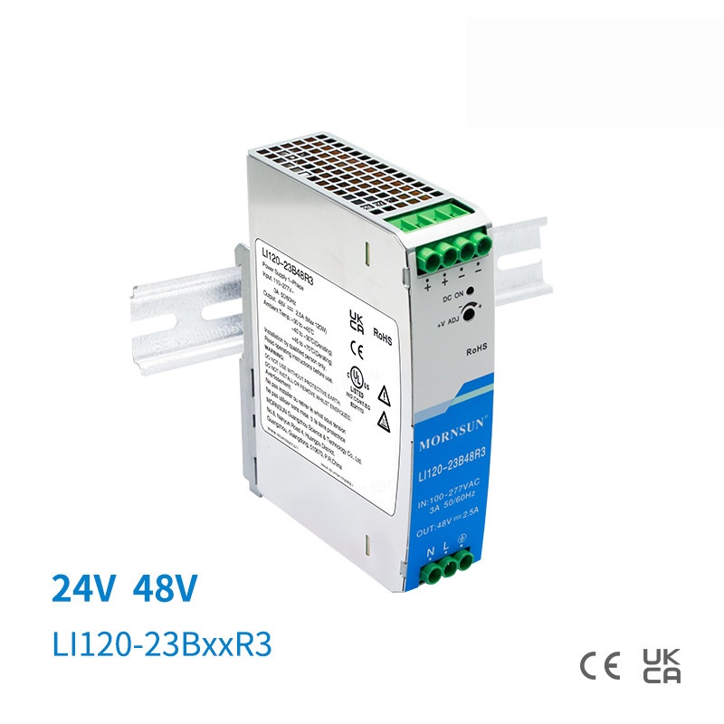 Mornsun LI120-23B24R3 120W 5A Single DIN Rail Power Supply 24V High Efficiency EMC Industrial PSU Harsh Environments IEC 3-Year