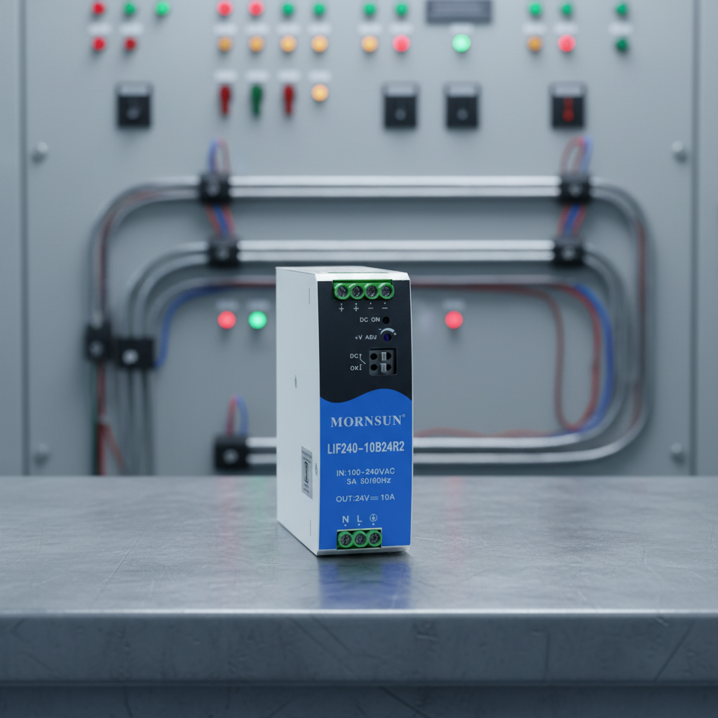 Mornsun LIF240-10B55R2 55V 4.4A 242W DIN Rail Power Supply Single Active PFC 94% Efficiency 50/60Hz -40C 5000m Altitude