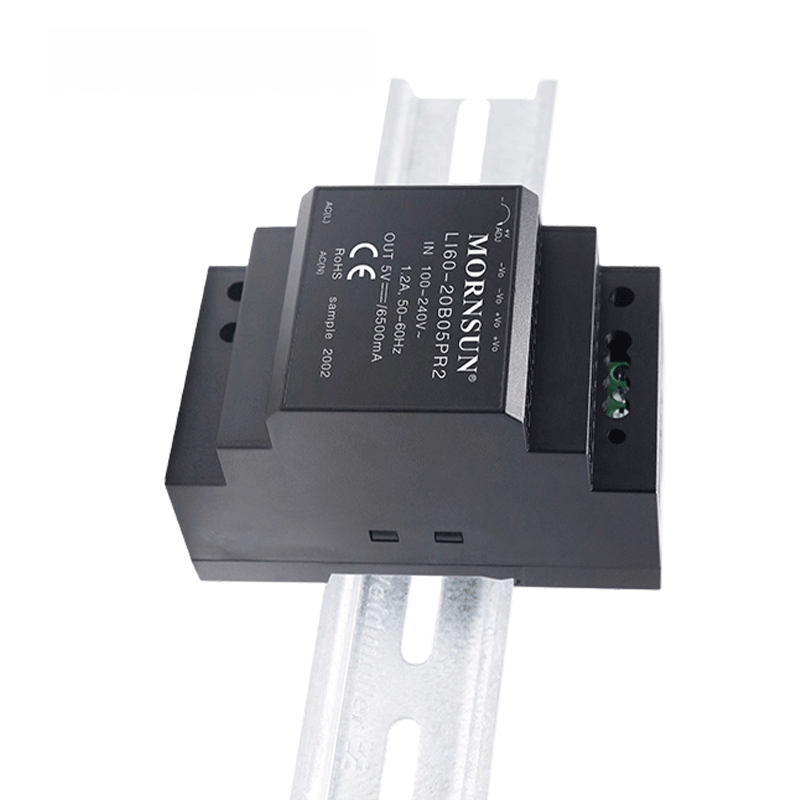 Mornsun LI60-20BxxPR2 60W DIN Rail AC-DC Power Supply Single Output 24V 84%-91% Efficiency 3-Year Warranty High EMC Immunity
