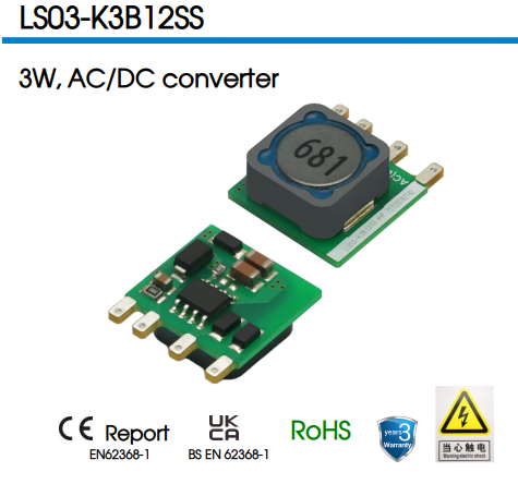 Mornsun LS03-K3B12SS High Efficiency Single AC-DC PCB Power Module 3W 12V 85-305VAC Wide Input Industrial Control Power Supply