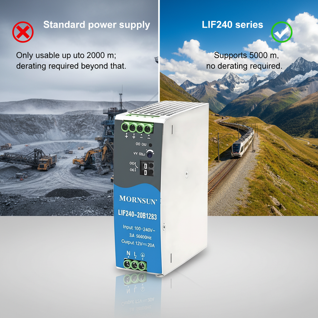 MornSun LIF240-20B12R3 240W 12V 20A Industrial DIN Rail Power Supply Active PFC 85-264VAC/120-370VDC Input 92% Efficiency 5000m