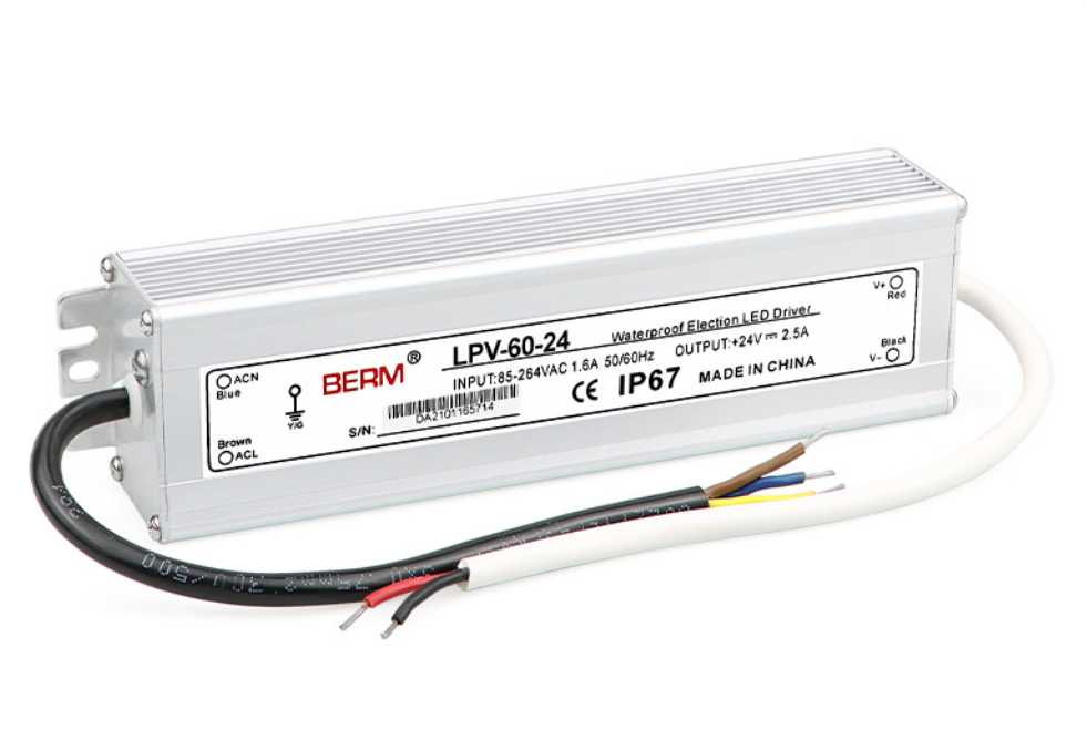 BERM IP67 Waterproof Single LED Transformer 24V 100W 220V 92% Efficiency Power Protection Outdoor Switching Power Supply