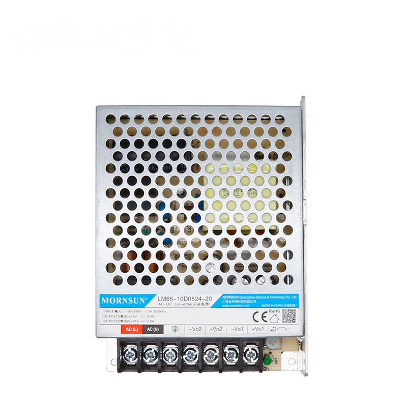 Mornsun LM65-10D0524-20 65W Dual Output AC/DC Power Supply 5V 24V Metal Enclosure Industrial Use 3-Year Warranty 82% Efficiency