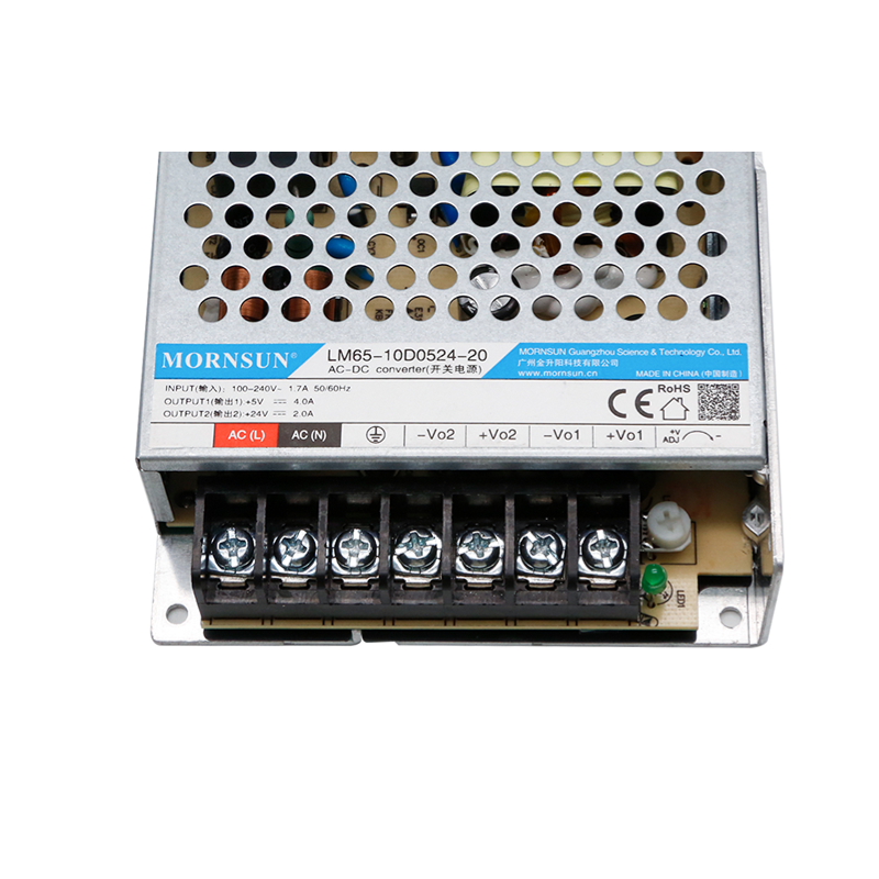 Mornsun LM65-10D0524-20 65W Dual Output AC/DC Power Supply 5V 24V Metal Enclosure Industrial Use 3-Year Warranty 82% Efficiency