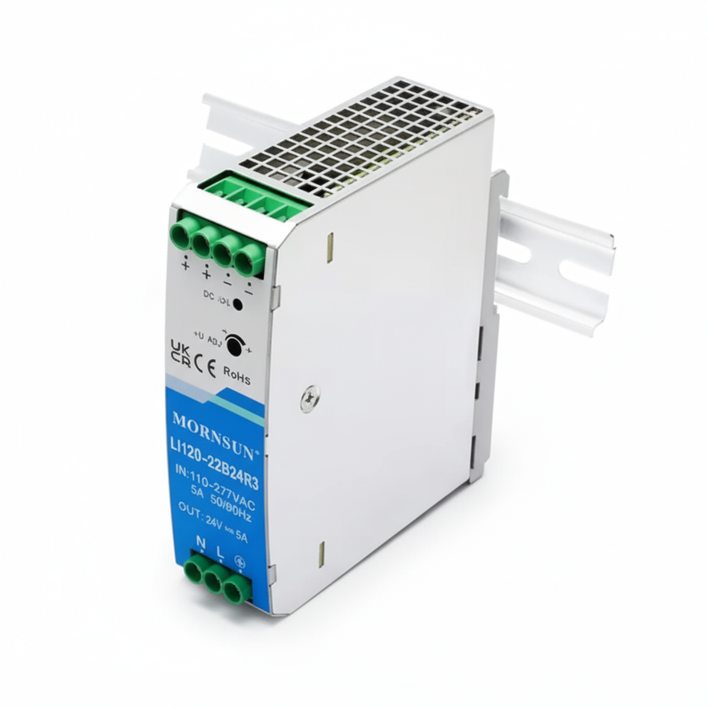 Mornsun AC-DC Switching Power Supply LI120-23B48R3 120W 24V 2.5A Single DIN Rail High Efficiency 90%-91% EMC Industrial PSU