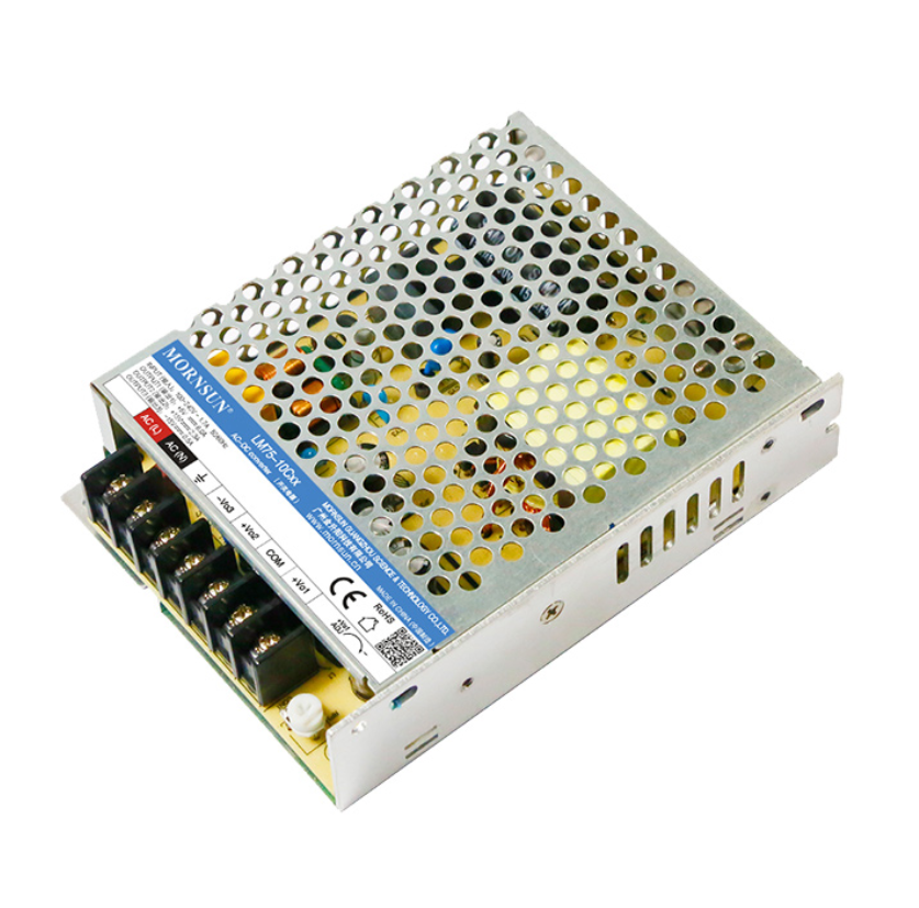 Mornsun LM75-10Cxx 75W Triple Output AC/DC Power Supply 90-264VAC Metal Enclosure 5V/12V/24V Outputs 82%-84% Efficiency for