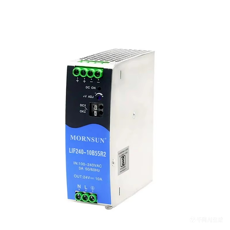 Mornsun LIF240-10B55R2 55V 4.4A 242W DIN Rail Power Supply Single Active PFC 94% Efficiency 50/60Hz -40C 5000m Altitude