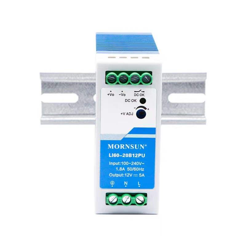 Mornsun LI60-20BxxPU 60W AC-DC Single Output 5A/10A DIN Rail Power Supply High EMC Immunity for Industrial Automation