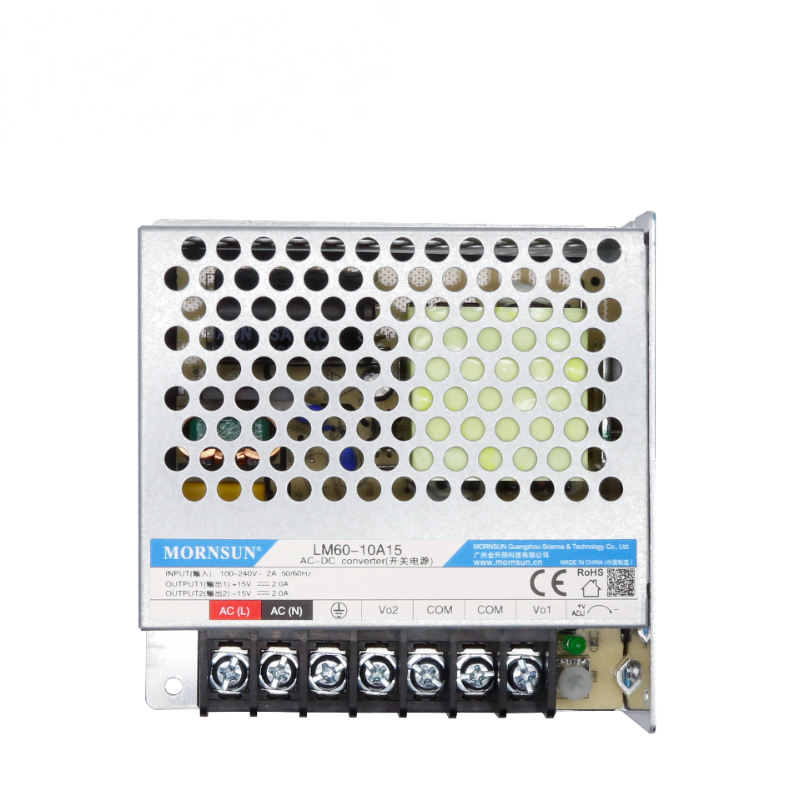 Mornsun LM60-10A15 60W Dual Output AC/DC Power Supply 15V 85-264VAC/120-370VDC Input 82% Efficiency Metal Enclosure for