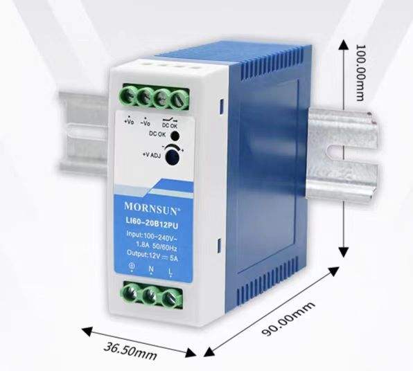 Mornsun LI60-20BxxPU 60W AC-DC Single Output 5A/10A DIN Rail Power Supply High EMC Immunity for Industrial Automation