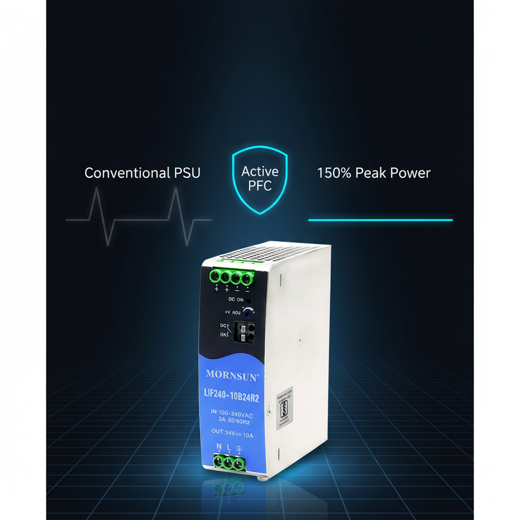Mornsun LIF240-10B12R2 DIN Rail Power Supply 12V 16A 192W Industrial SMPS Single -40C 5000m Altitude LED Driver CE for IP20