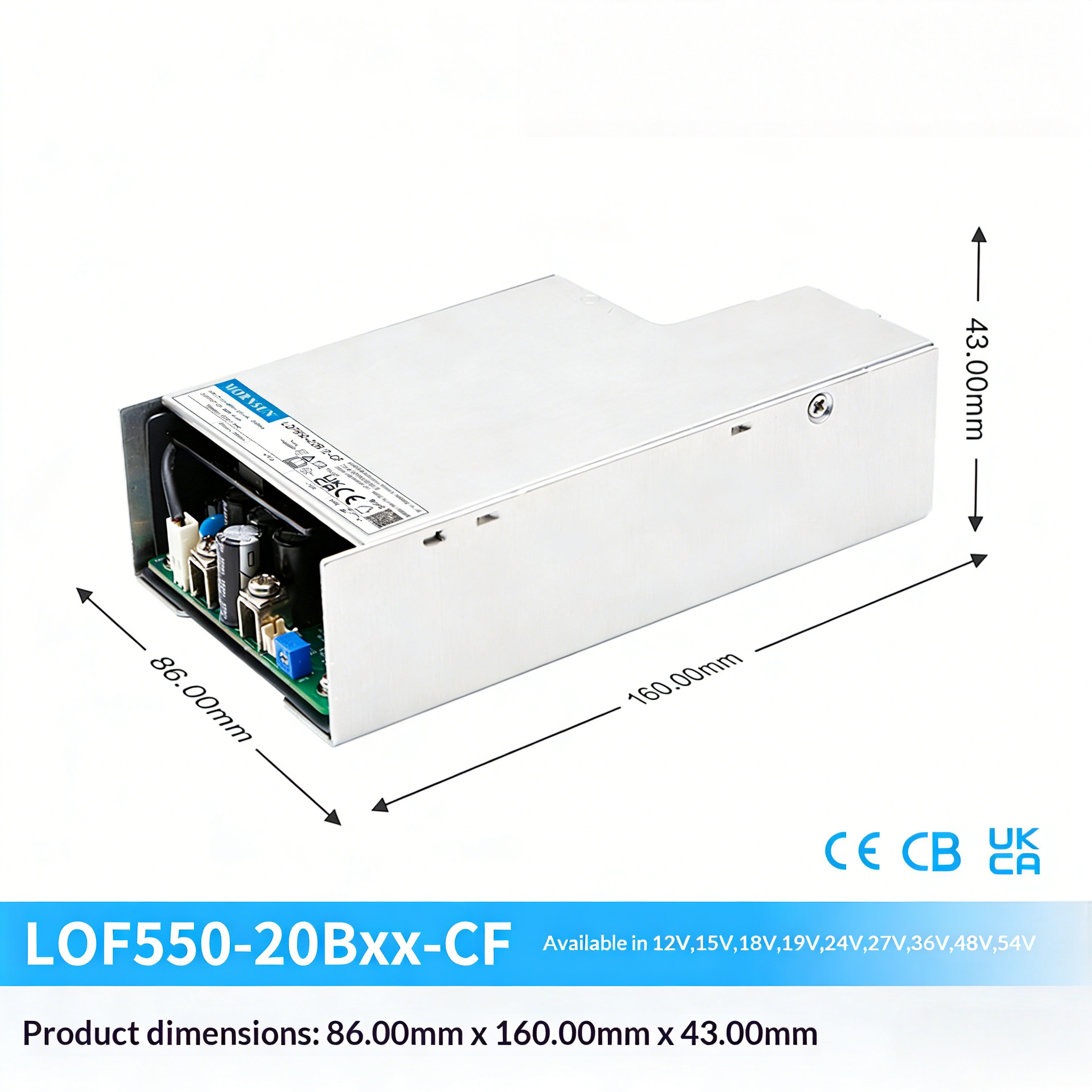 Mornsun LOF550-20Bxx-CF 550W Medical LED Power Supply Single Output IEC60601-1 BF Type Enclosed for Global Use