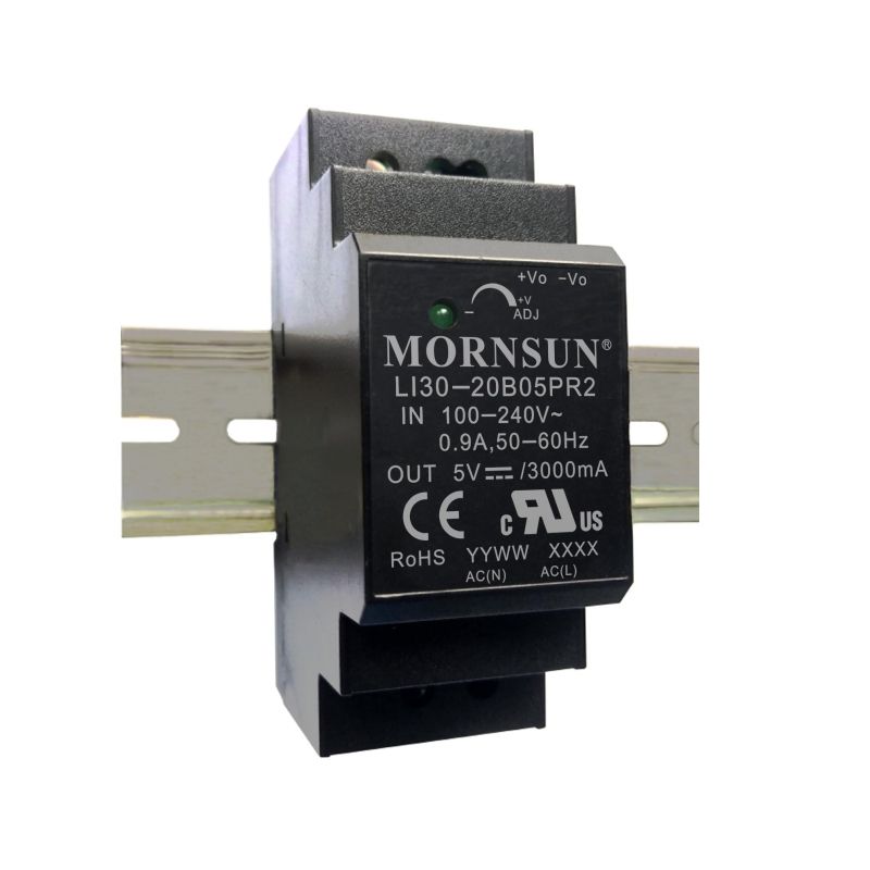 Mornsun LI30-20BxxPR2 30W DIN Rail Power Supply with 2A/3A Output High EMC Immunity for Industrial Automation